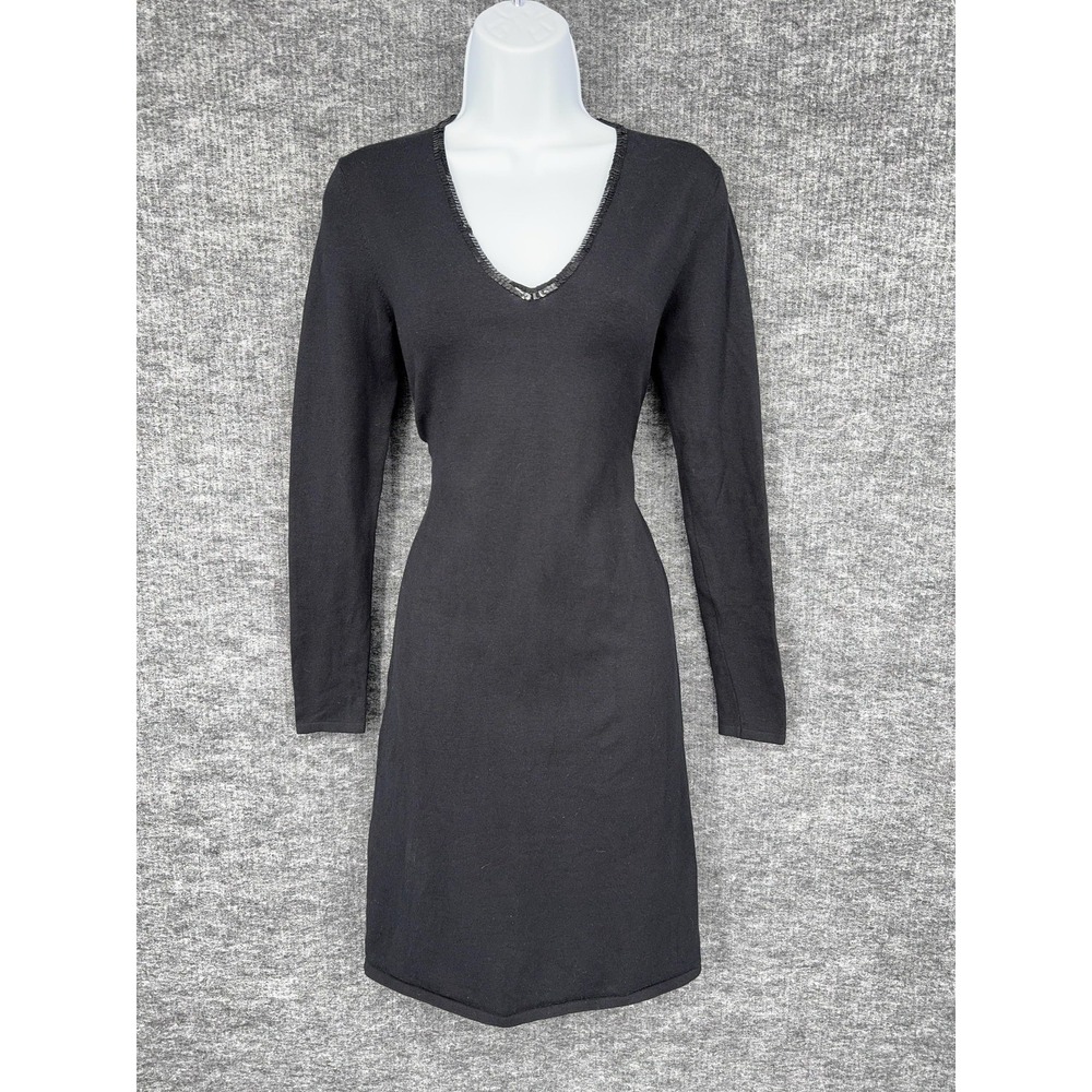 Vintage Ralph Lauren Dress Womens S Black Sequin V Neck Long Sleeve Sweater Knit